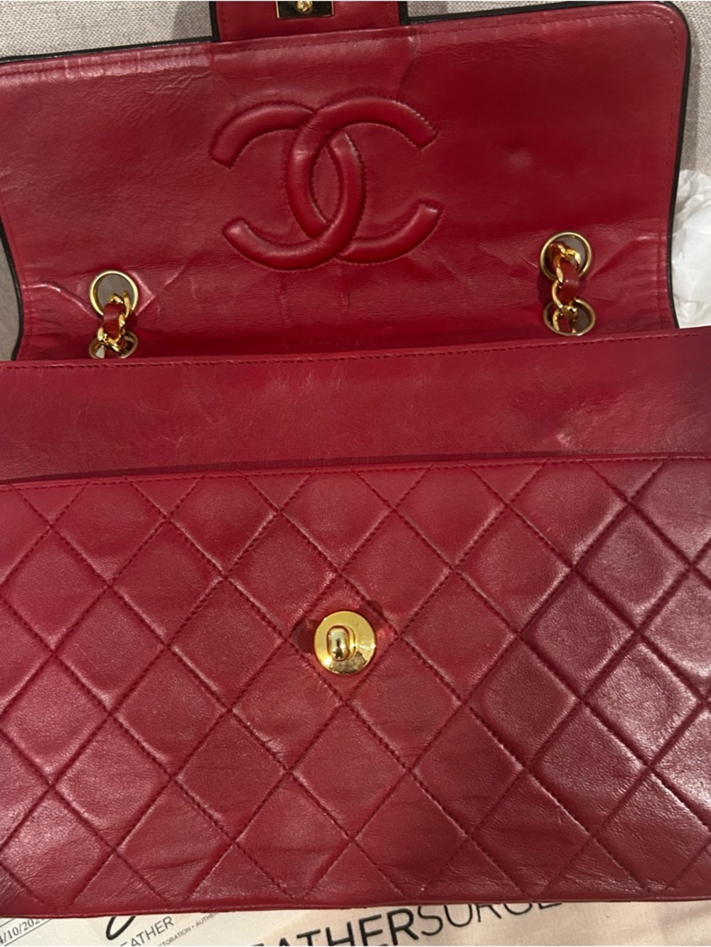 CHANEL Quilted Shoulder Flap Bag in Deep Red with Gold Hardware - Picture 10 of 16